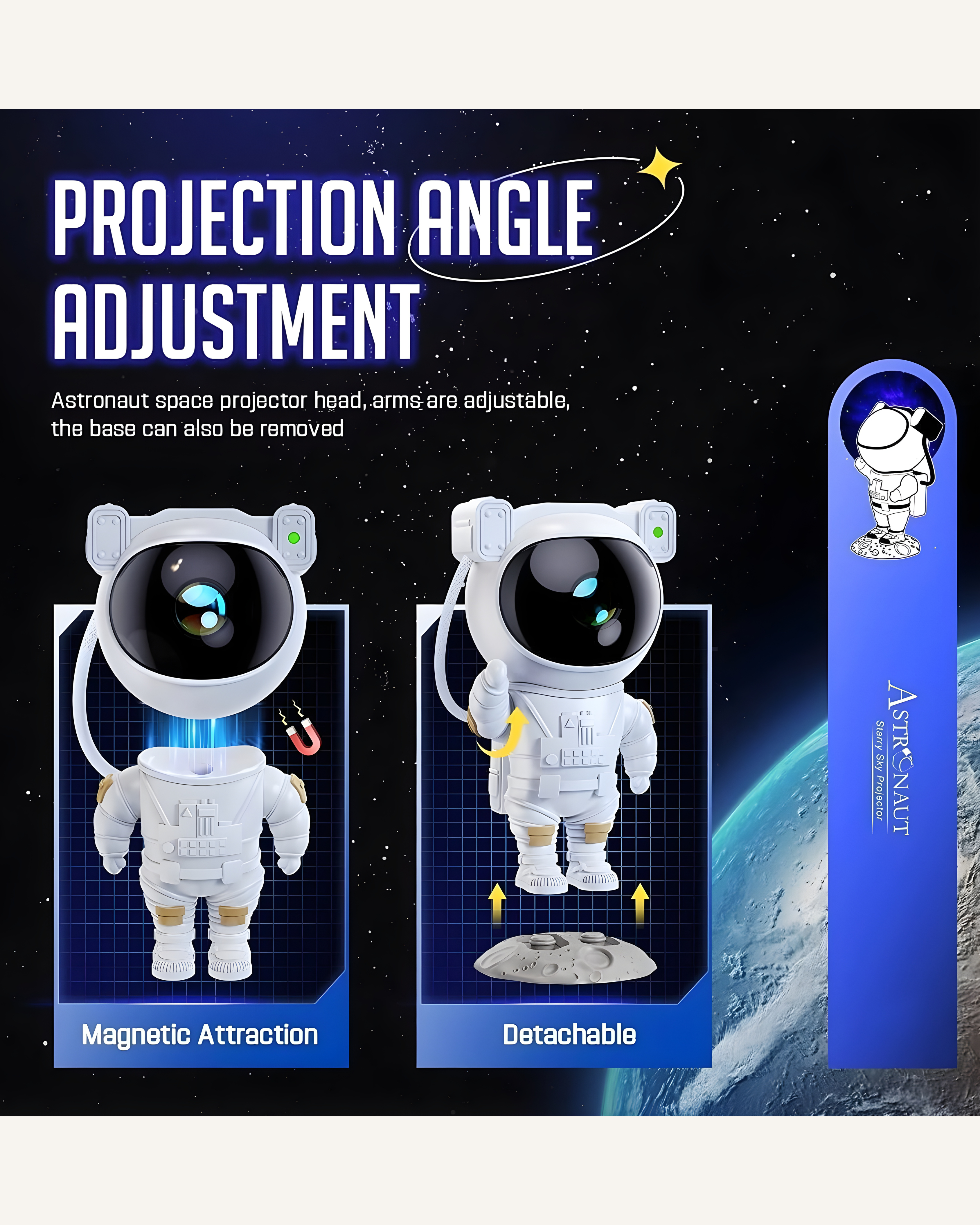 Astronaut Galaxy Projector - 360 Magnetic Head Rotation + Remote Control