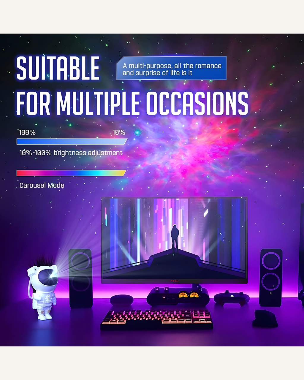 Astronaut Galaxy Projector - 360 Magnetic Head Rotation + Remote Control